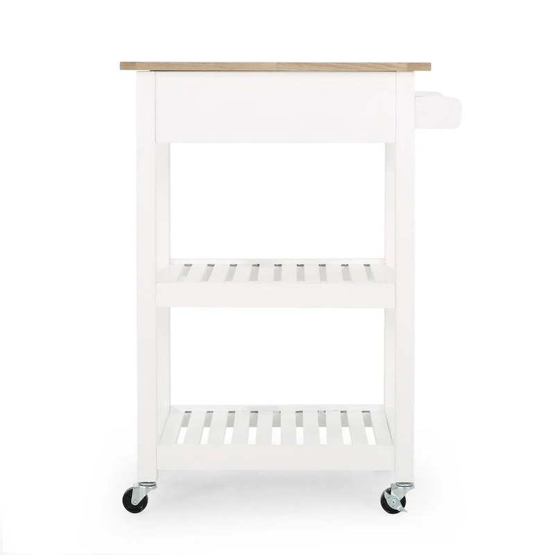 Compact Wooden Kitchen Cart with Wheels Shelves and Drawer by