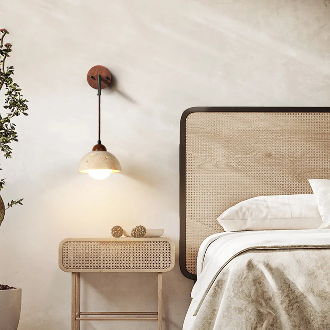 Rustic Brown Wall Sconce with Beige Sintered Stone Shade