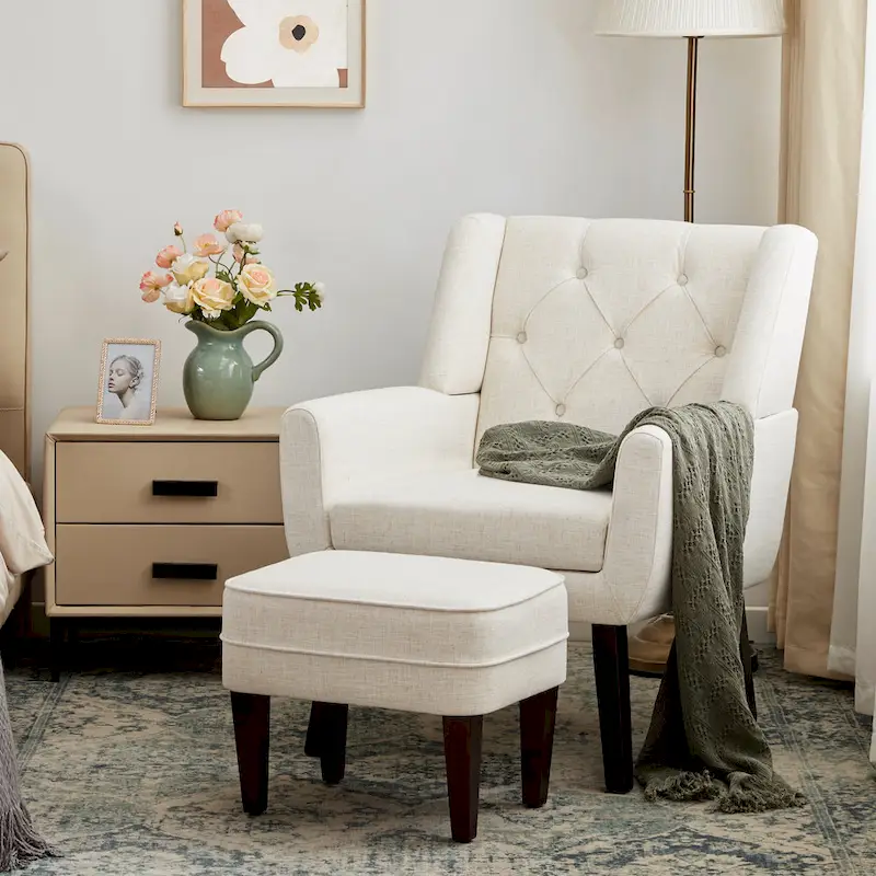 HUIMO Fabric Arm Chair Accent Chair and Ottoman Set Grey/ Beige/ Blue/ Dark Teal