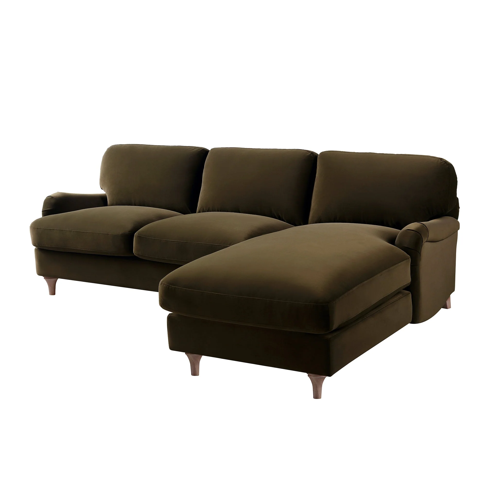 Seaweed Velvet Sofa, Grande Chaise Sofa Right Hand Facing