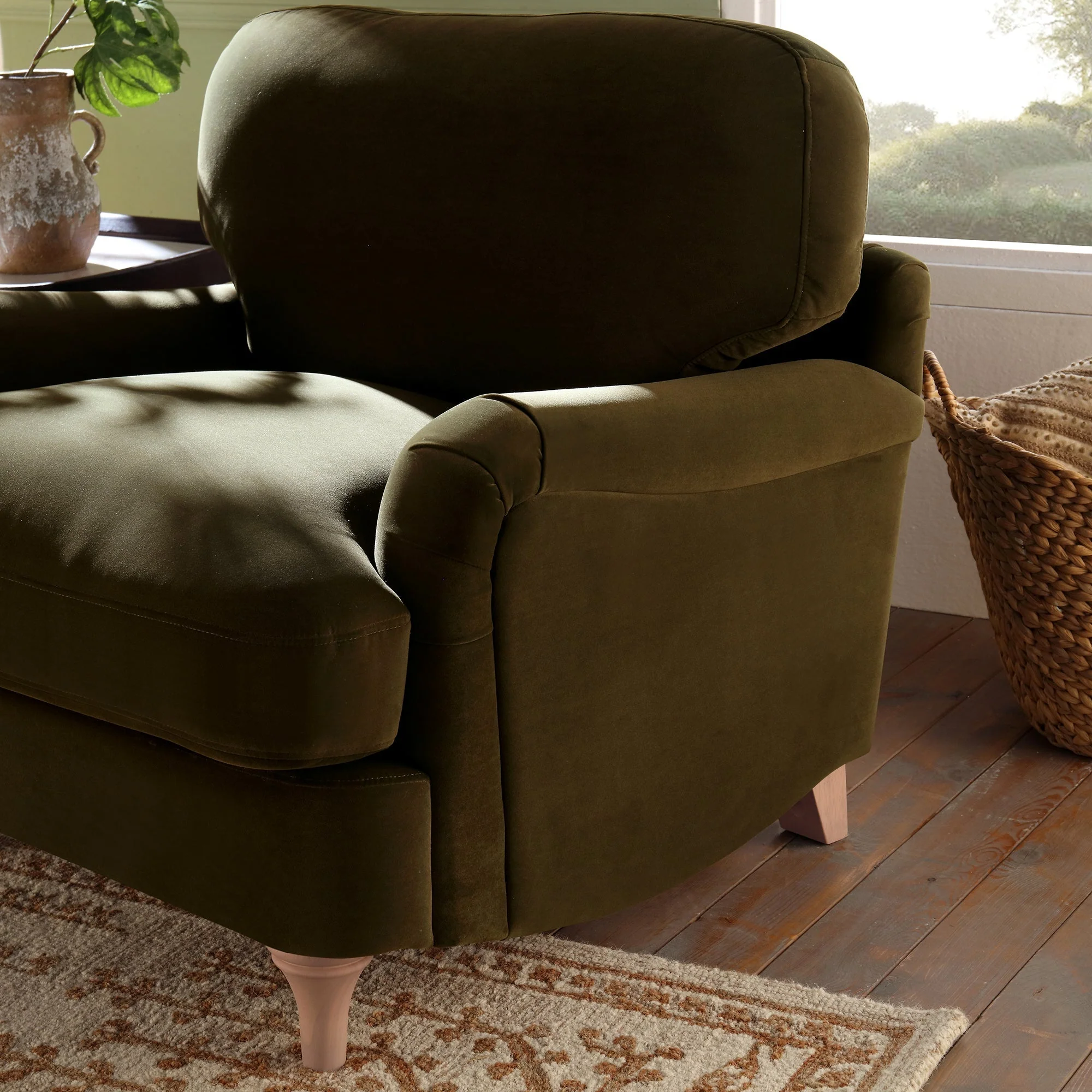 Seaweed Velvet Sofa, 1-Seater