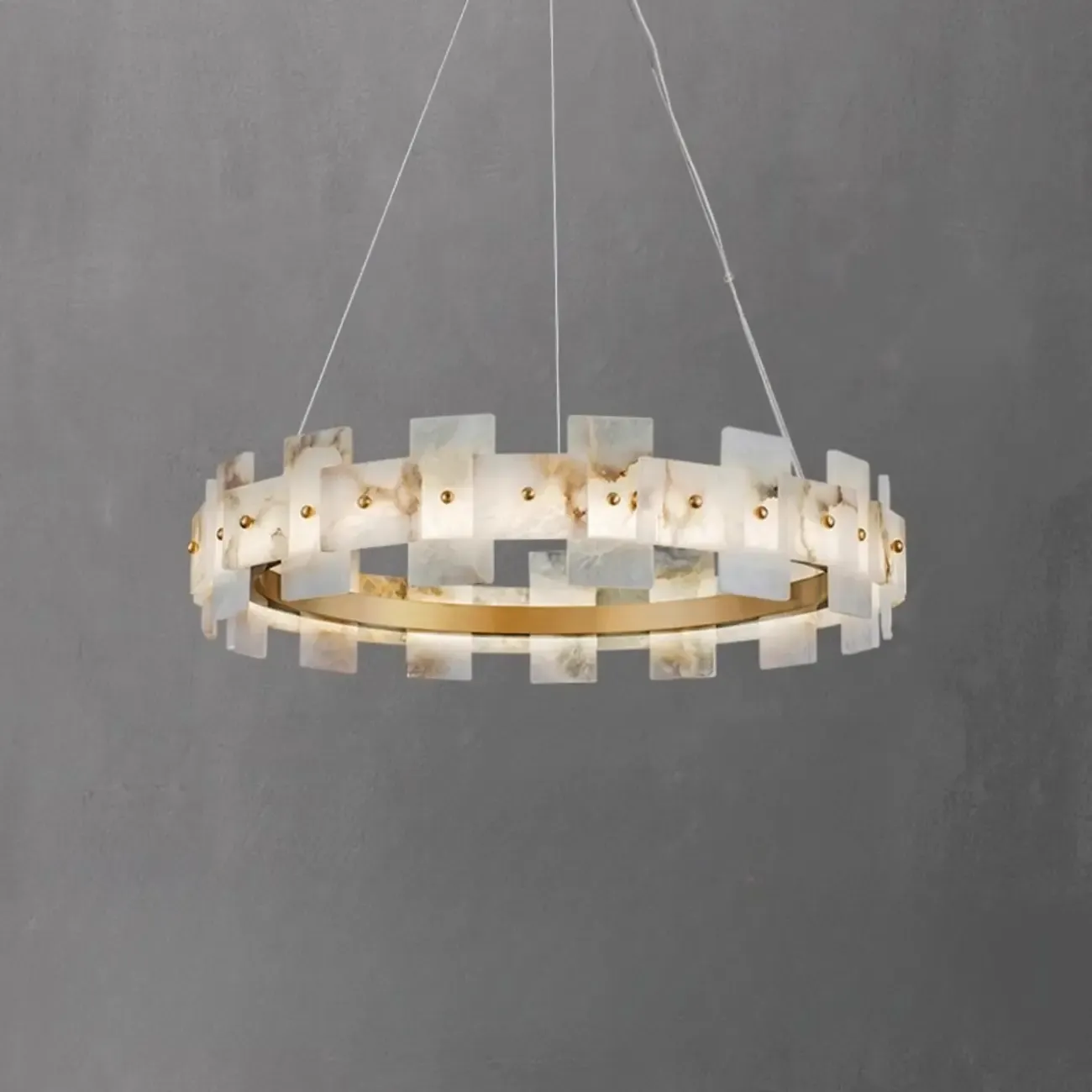 Geometric Gold-White 1-Tier Stone LED Chandelier