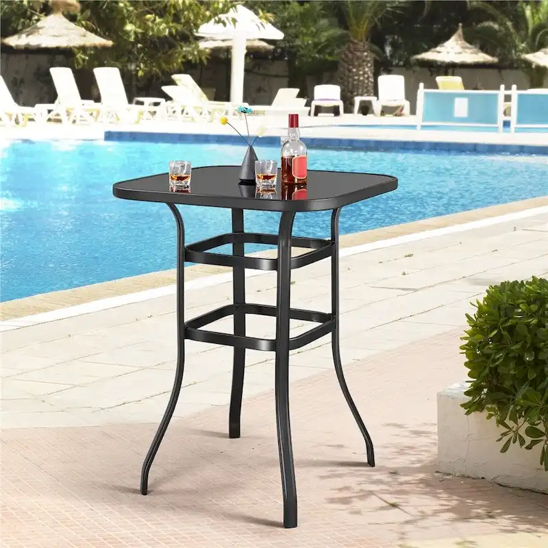 Yaheetech Patio Bistro Table with Tempered Glass, Iron Frame