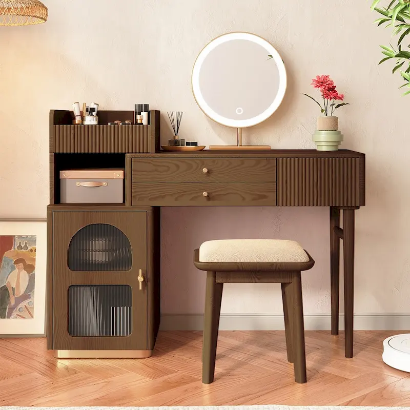 Vanity Set Makeup Table with 3 Drawers, Wood