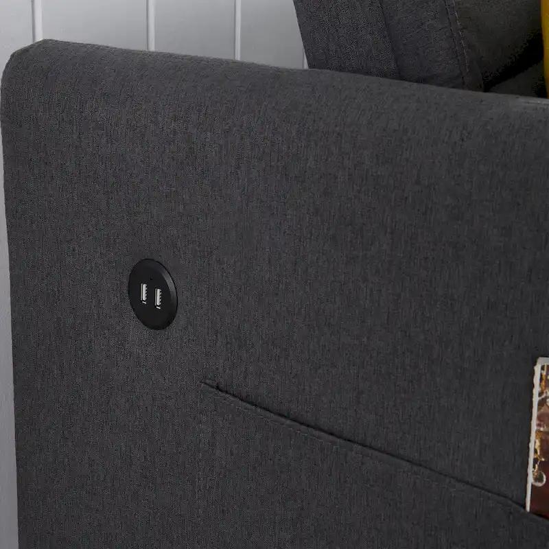 Grey / White / Black Convertible Sofa Bed with USB Port – Seats 2