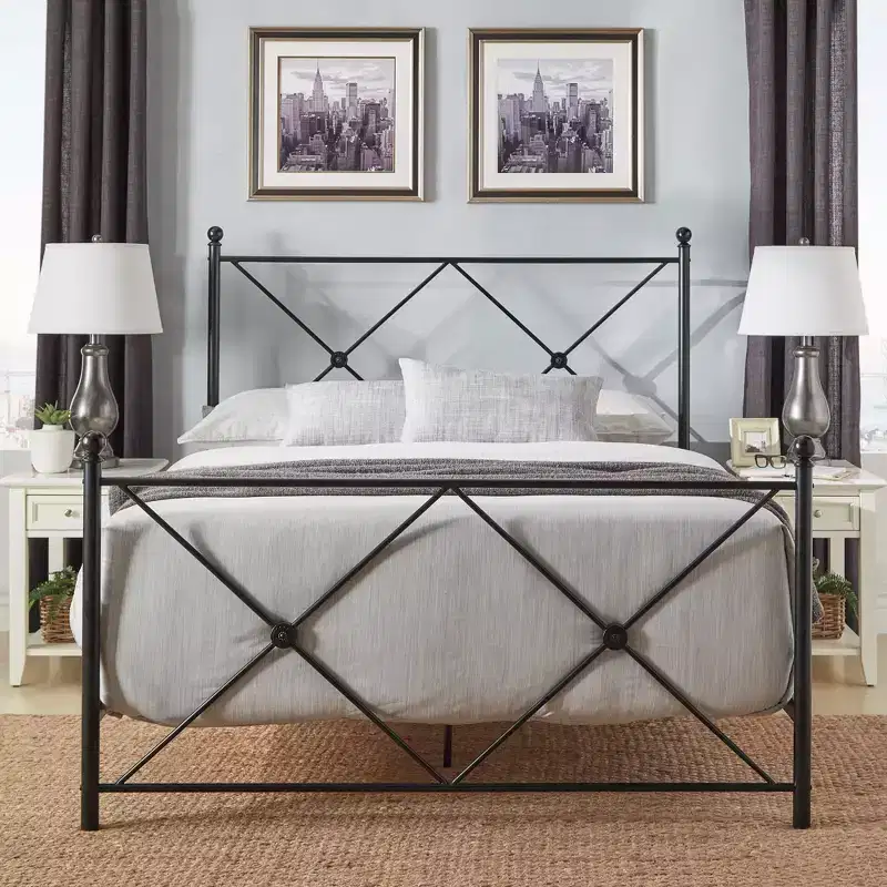 Nelley Double X Black Metal Queen Bed - Black - iNSPIRE Q