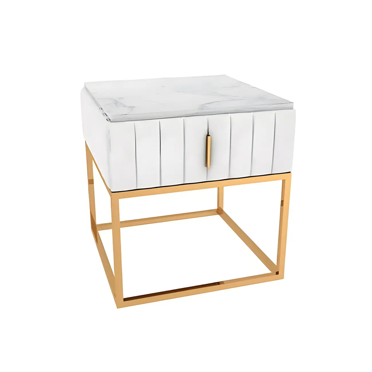Glam Genuine Marble Nightstand with Drawers & Metal Base