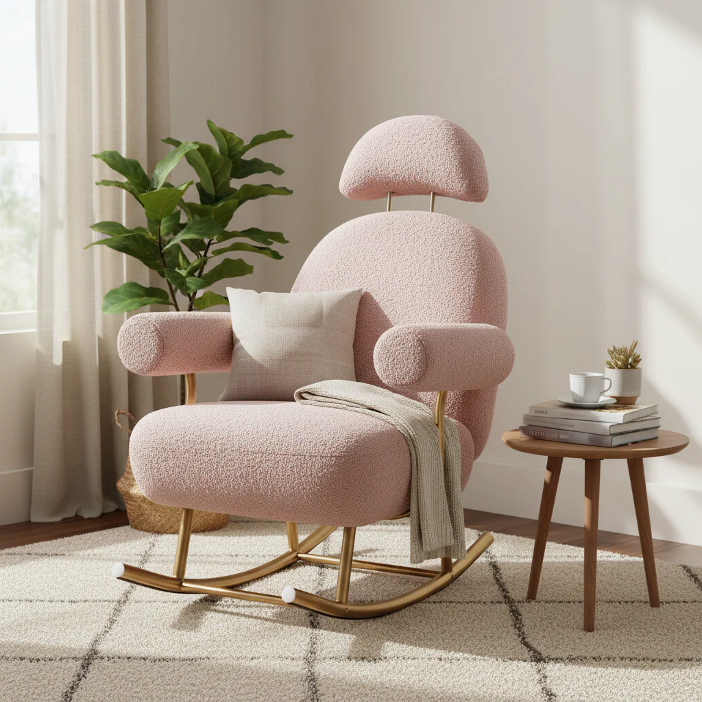 Sherpa Fabric Upholstered Rocker Glider Chair