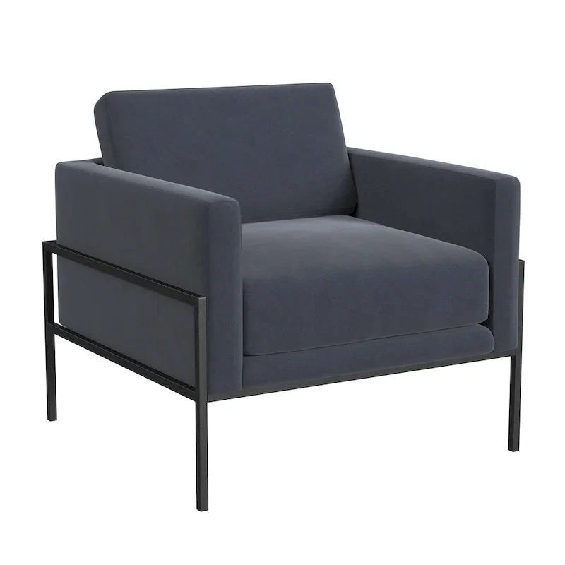 Modern Upholstered Club Chair, Camel/Grey/Blue/Brown, Metal Frame, Single