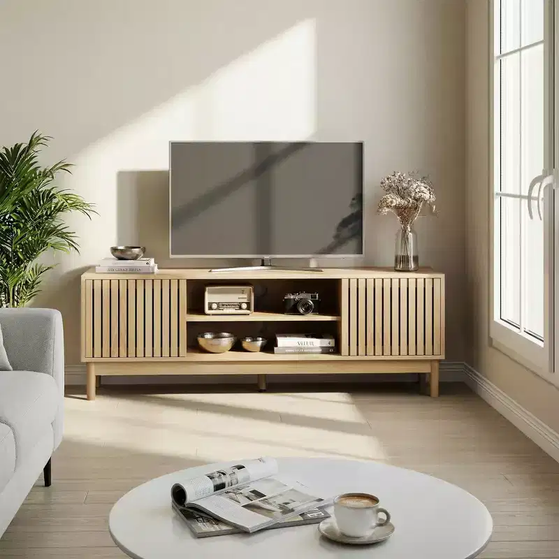 GDFStudio Rajesh Modern Wooden 55 TV Stand with Open Shelves and Cable Hole