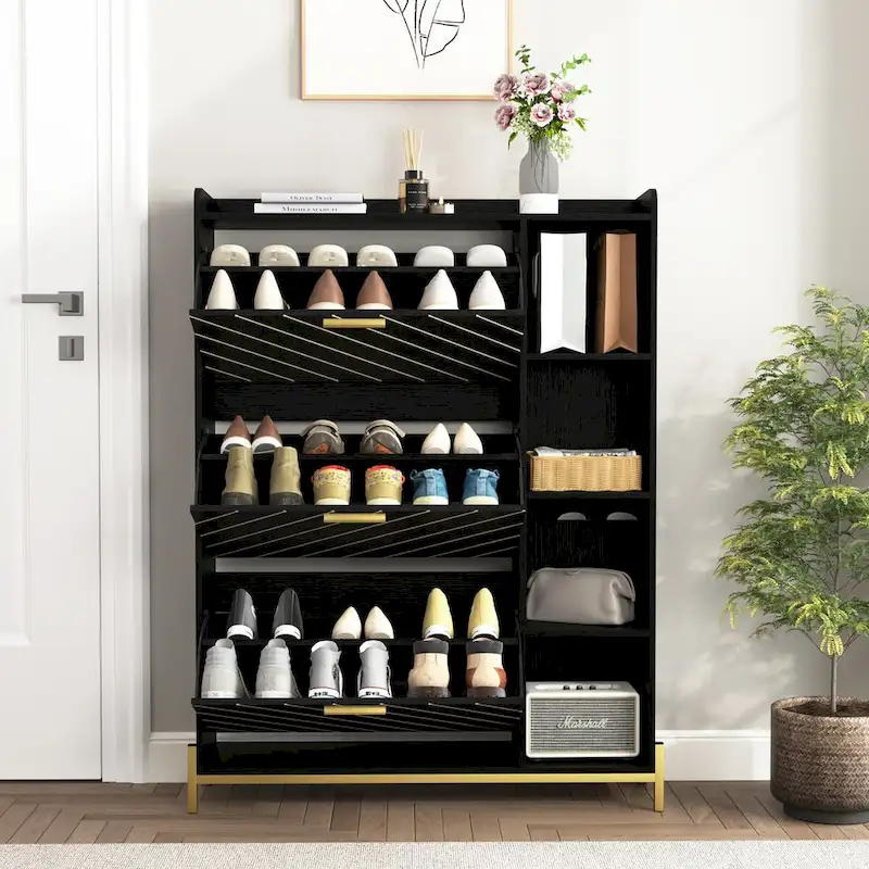 Shoe Cabinet with 3 Flip Drawers & Open Shelves, Entryway Shoe Storage Cabinet Slim, Narrow Hidden Shoe Rack for Heels, Boots