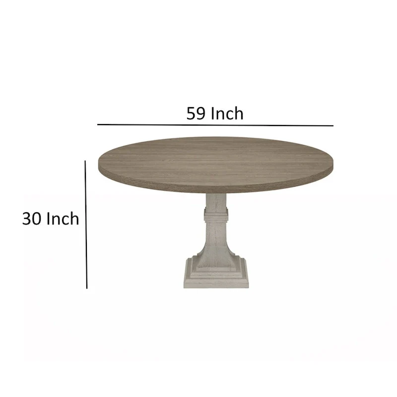 59 Inch Round Dining Table, Pedestal Base, White, Gray