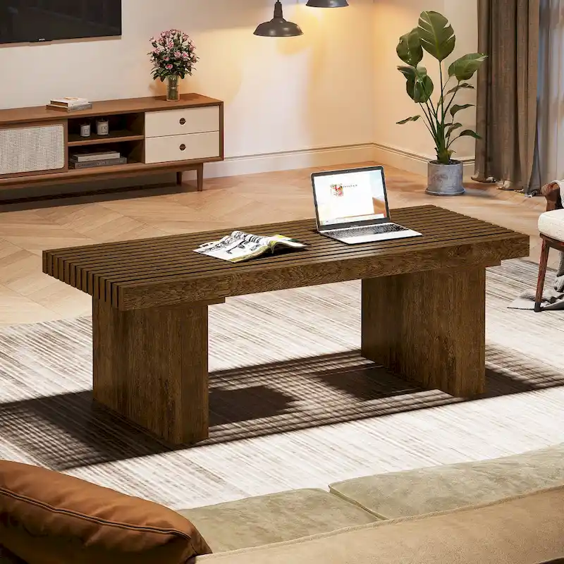 47.24-Inch Farmhouse Coffee Table, Rectangle Coffee Table