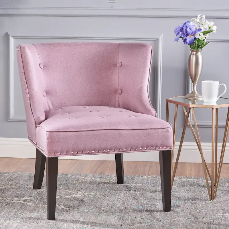 Lavender Purple Button-Tufted Accent Chair for 1, Nailhead Trim