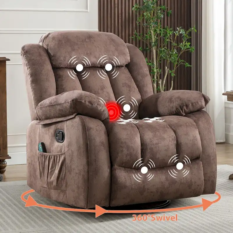Brown / Grey Fabric Rocking Massage Recliner for 1 Person
