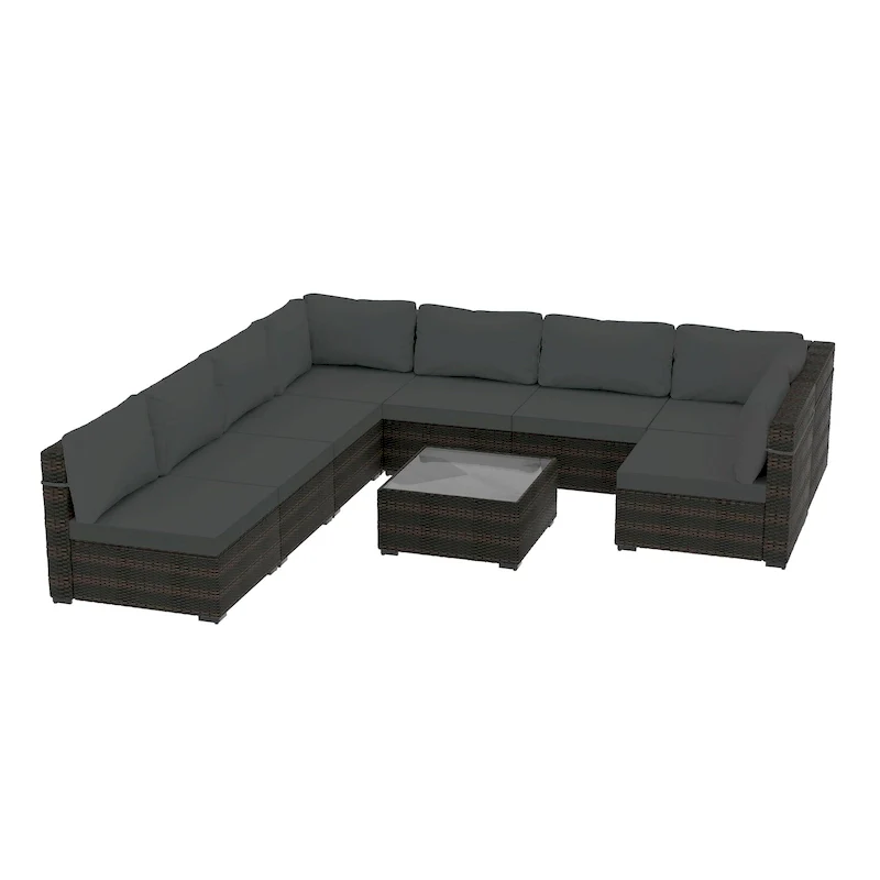 UPHA 9-piece Cushioned Wicker Patio Conversation Seating Set