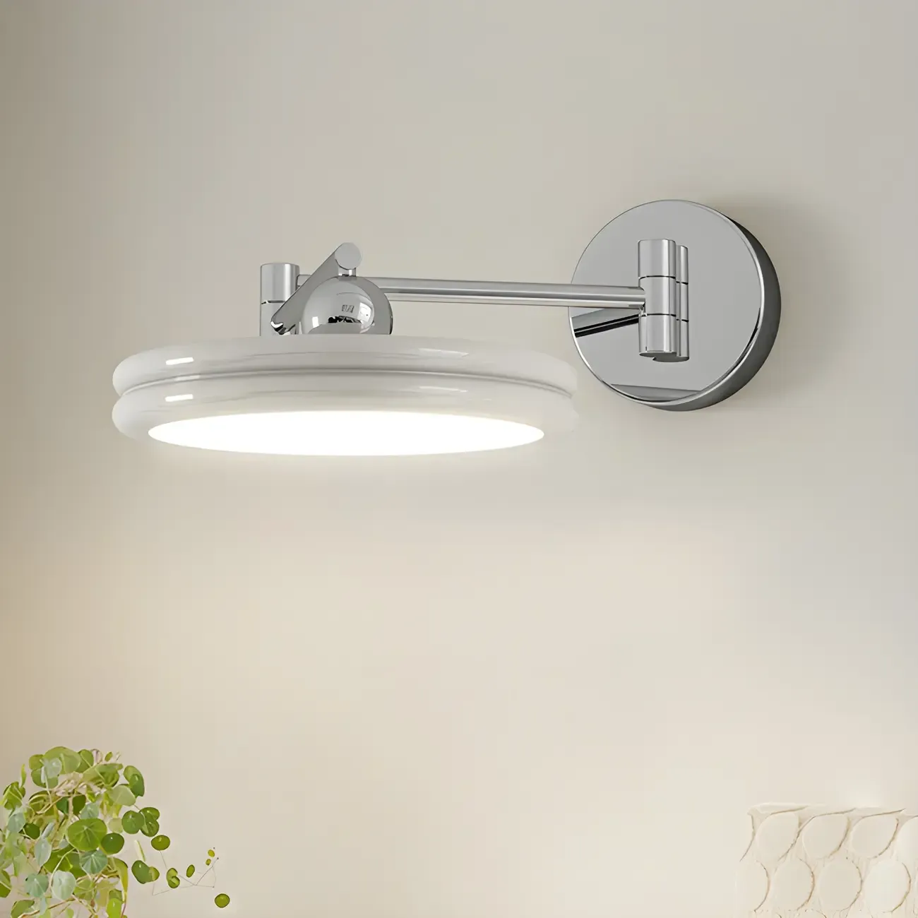 2-Layer Round Swing Arm LED Wall Light Fixture for Bedroom