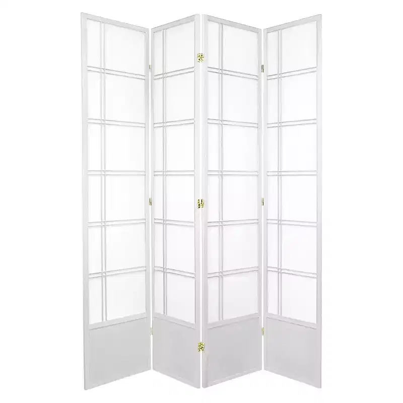 7 ft. Tall Double Cross Shoji Screen - White (4 Panels): Oriental Furniture, Hardwood Frame, Metal Hardware