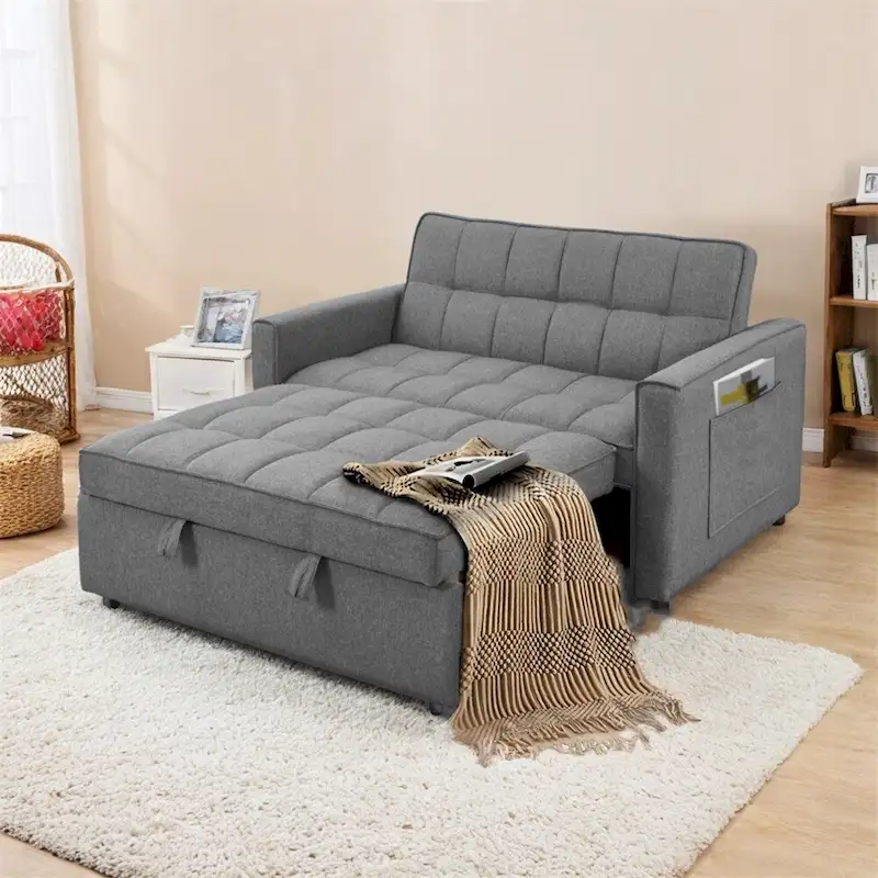 Stylish Pull-Out Sofa Bed w/Woven Polyester Fabric & Solid Wood Frame