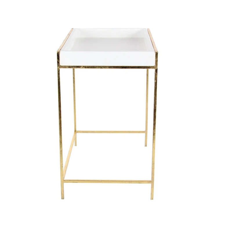 White Wood Geometric Nesting Console Table with Gold Metal Legs