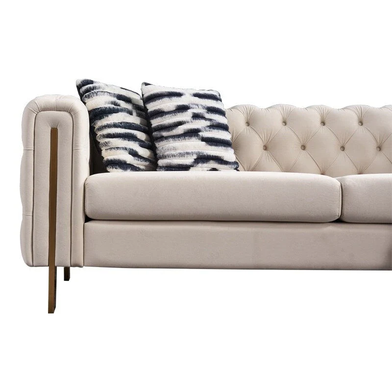 84.25  Velvet 3-Seater Sofa with Button Tufting, Gold Metal Legs, Pocket Spring And Foam Cushioning, 700 lb Capacity