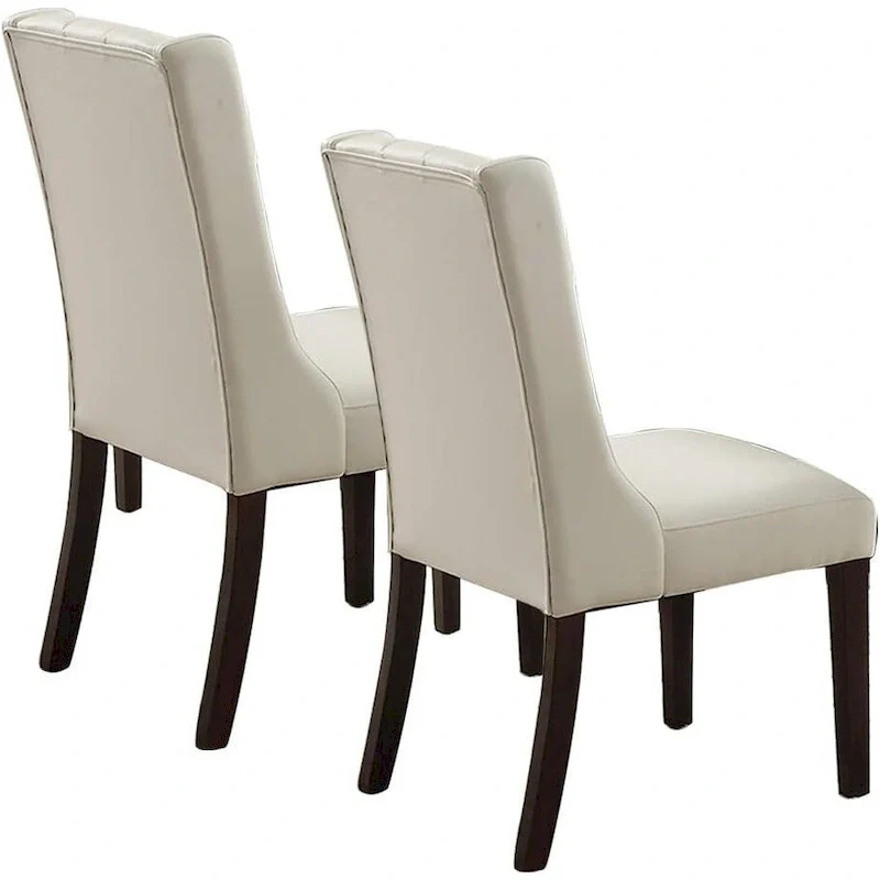 Set of 2 Wingback Dining Chairs, Tufted Faux Leather