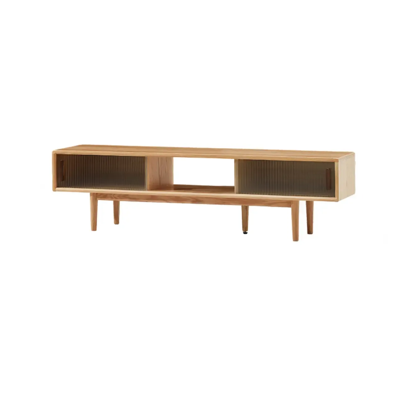 Natural Wood TV Stand with 2 Cabinets