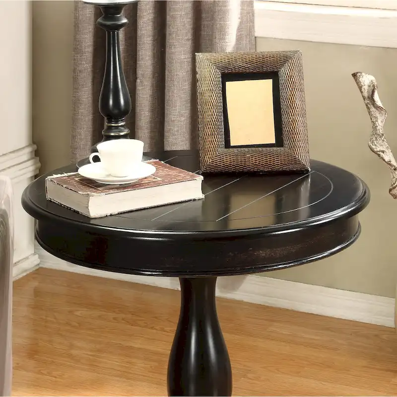 Black Round Wood Pedestal Side Table
