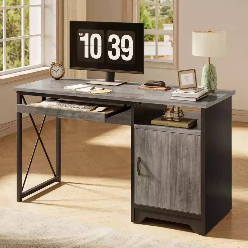 Bestier 48'' Computer Desk With Storage, Small Executive Desk with Cabinet, Open Shelf & Keyboard Tray for Home Office and Study