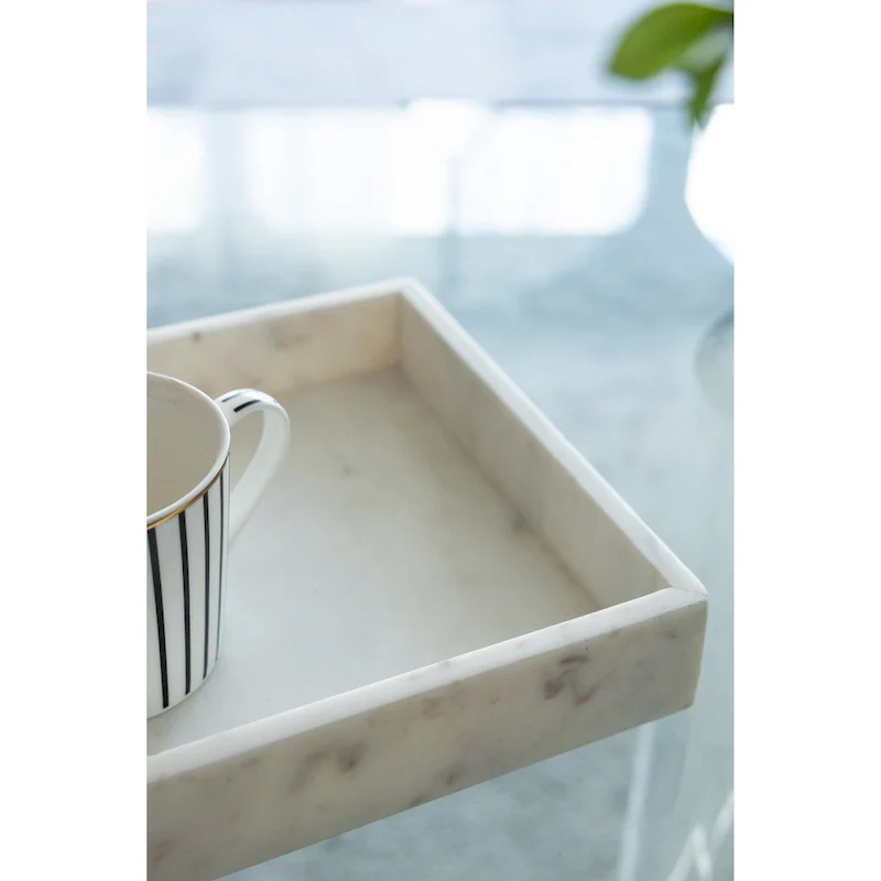 A&B Home Rectangular Marble Tray - White