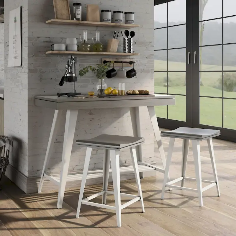 3-Piece Counter Height Dining Set with Steel Trestle Base – Antique Grey / Dark Oak / Antique Green, Seats 2