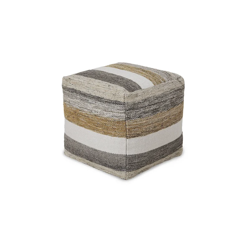 Multi-Color Striped Woven Pouf Ottoman Footrest - Single Use