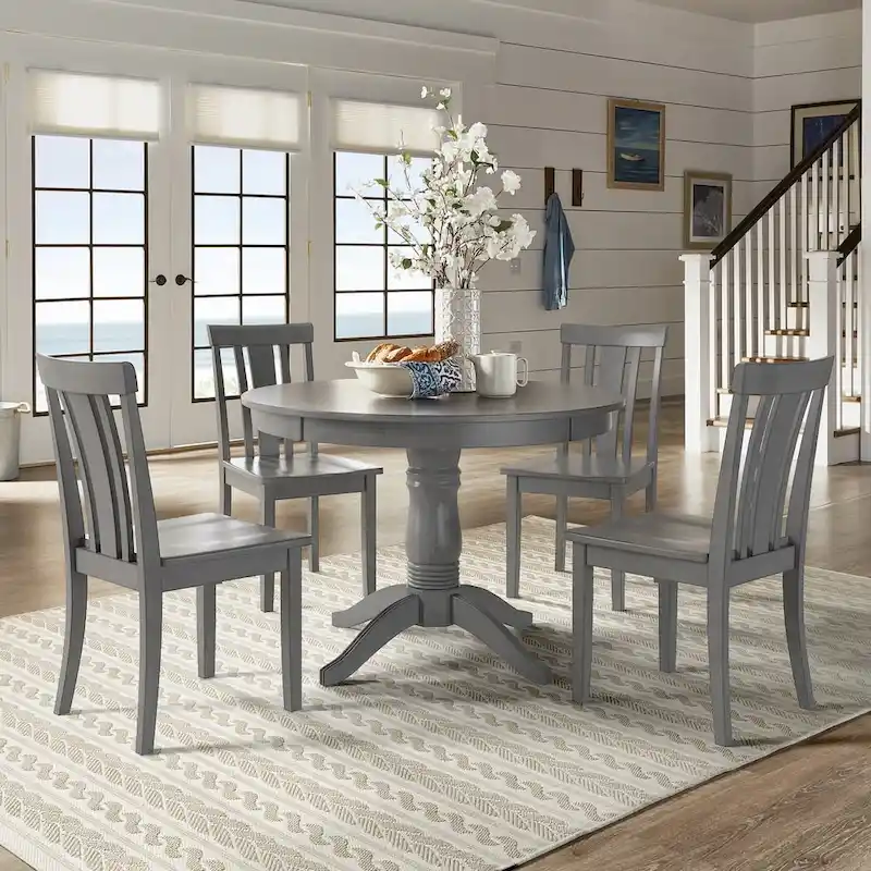 Wilmington II Round Pedestal Base Antique Grey 5-Piece Dining Set by
