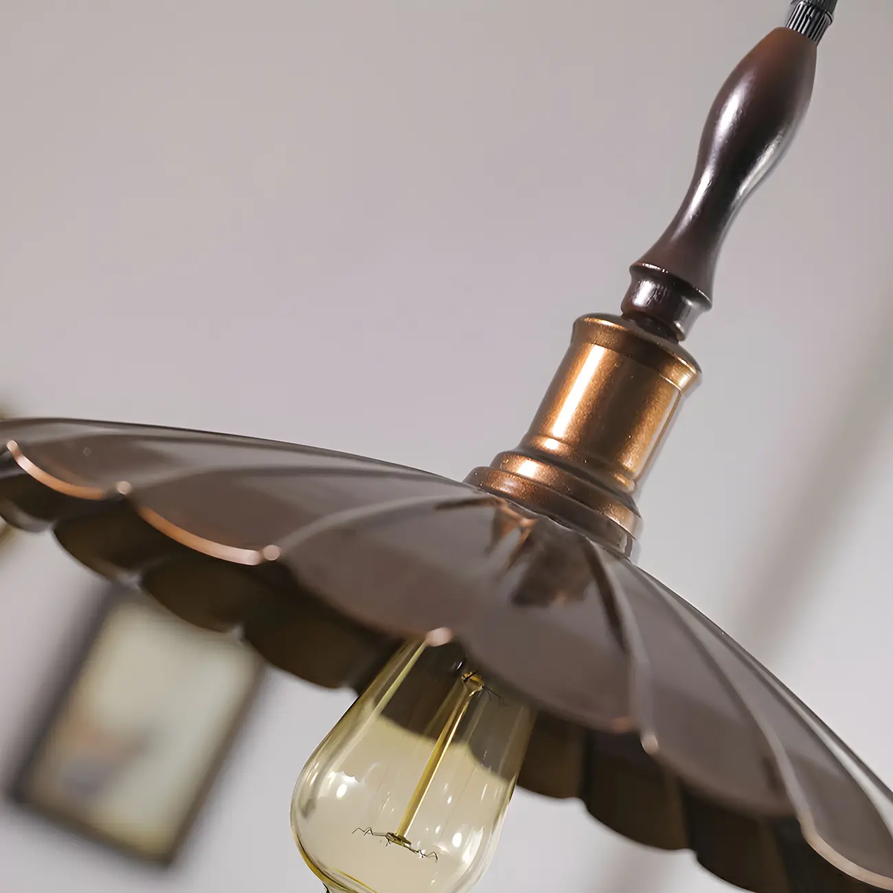 Brown Iron Fluted Cone Round Pendant Light