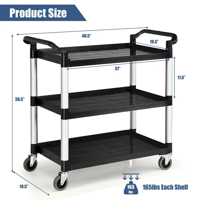 Costway 3-Shelf Utility Service Cart Aluminum Frame 490lbs Capacity w/