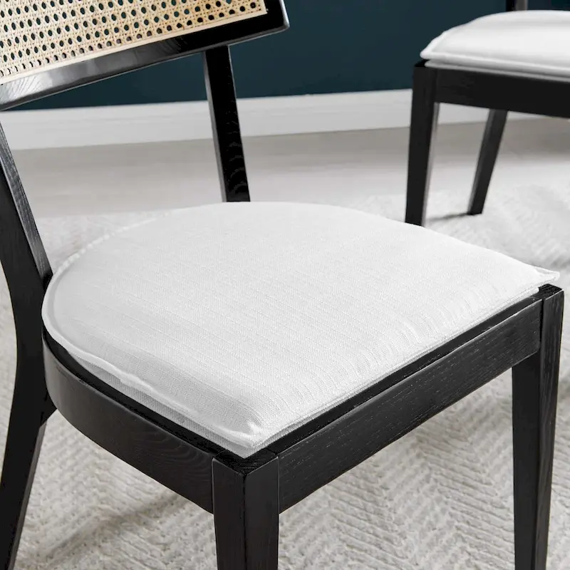 Natural Wood Dining Chair with Rattan Back