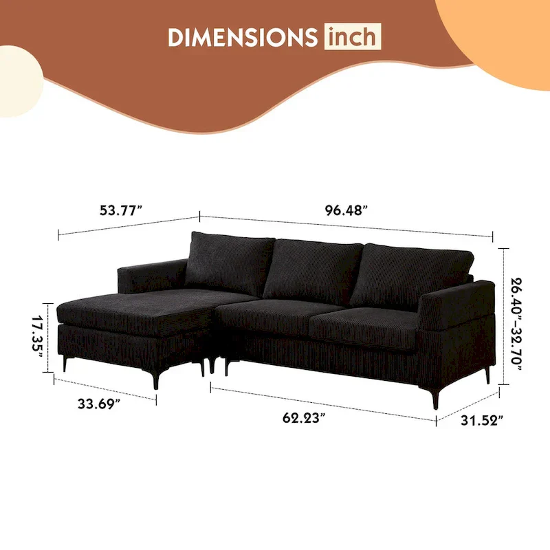 HOOOWOOO Living Room L-Shaped Polyester Fabric Reversible Chaise Sofa