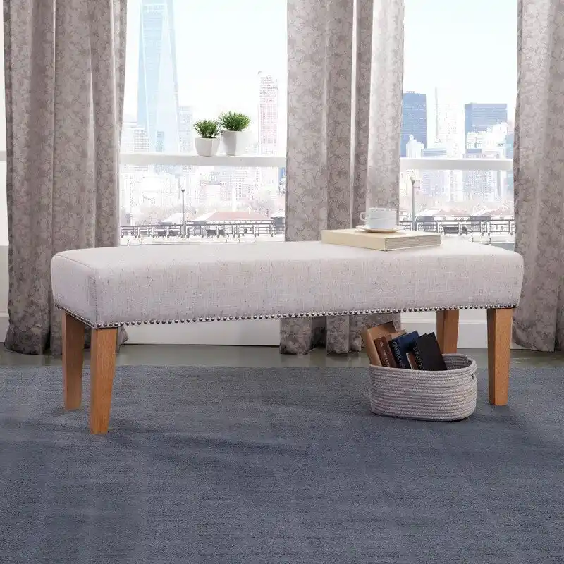 Grafton Home Miley Upholstered Accent Bench w/ Nailhead Trim