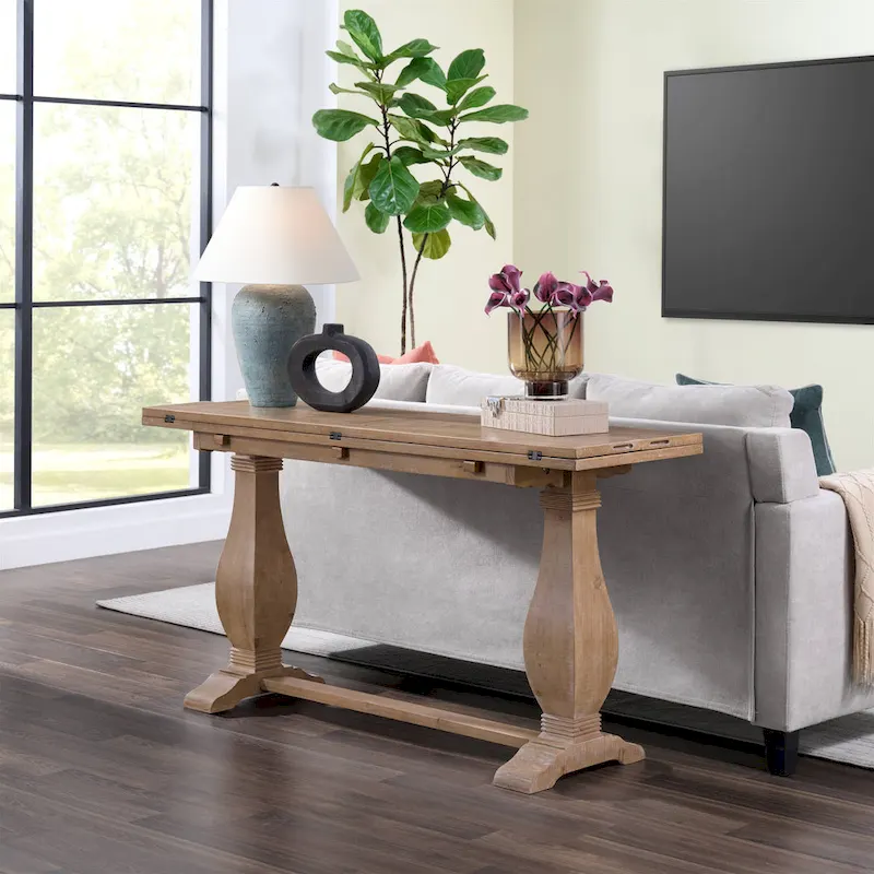 60 Solid Wood Pedestal Flip-top Sofa Console Table