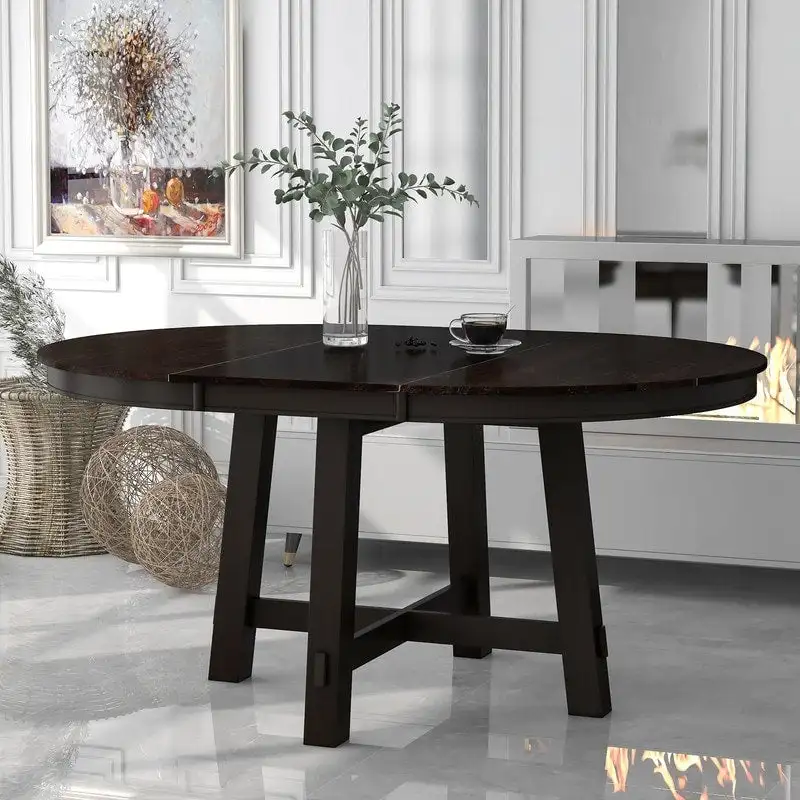 Farmhouse Round Extendable Dining Table with 16 in. Leaf