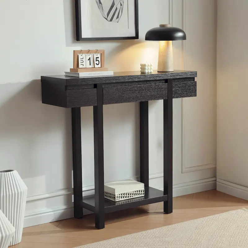 Espresso Wood Console Table with Drawer & Shelf