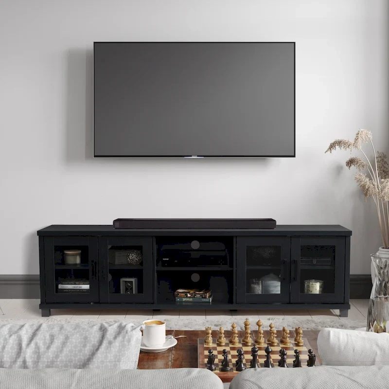 Black TV Stand with Glass Doors - Up to 95 Inch