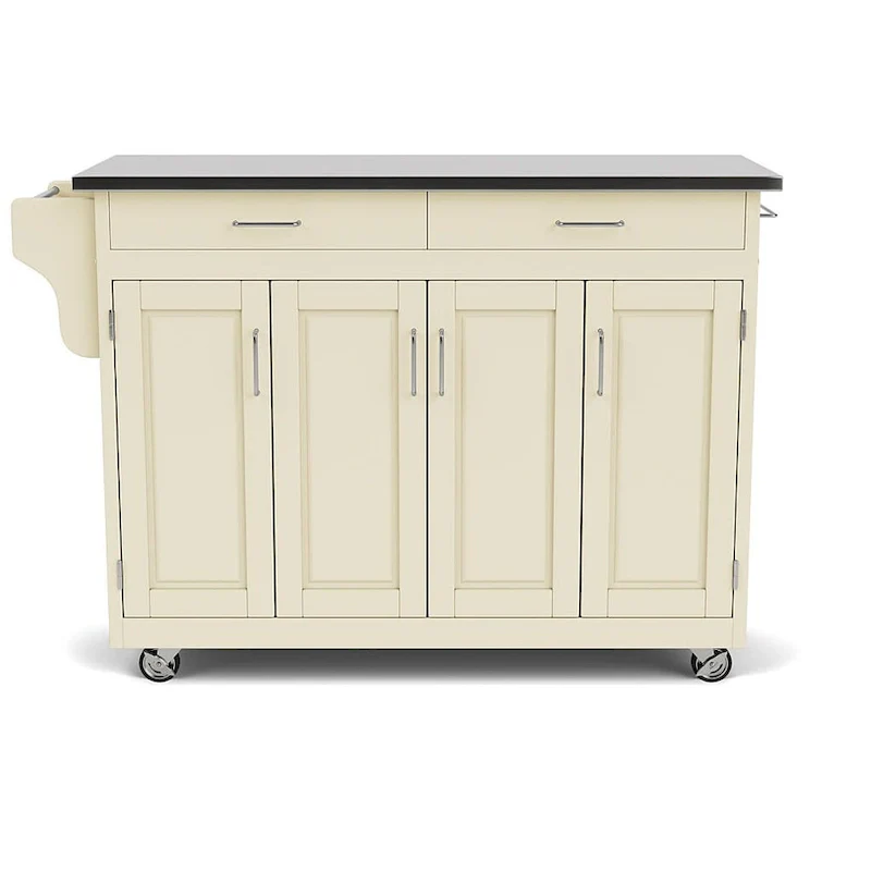 Puff Island White Finish with Stainless Steel Top Kitchen Cart