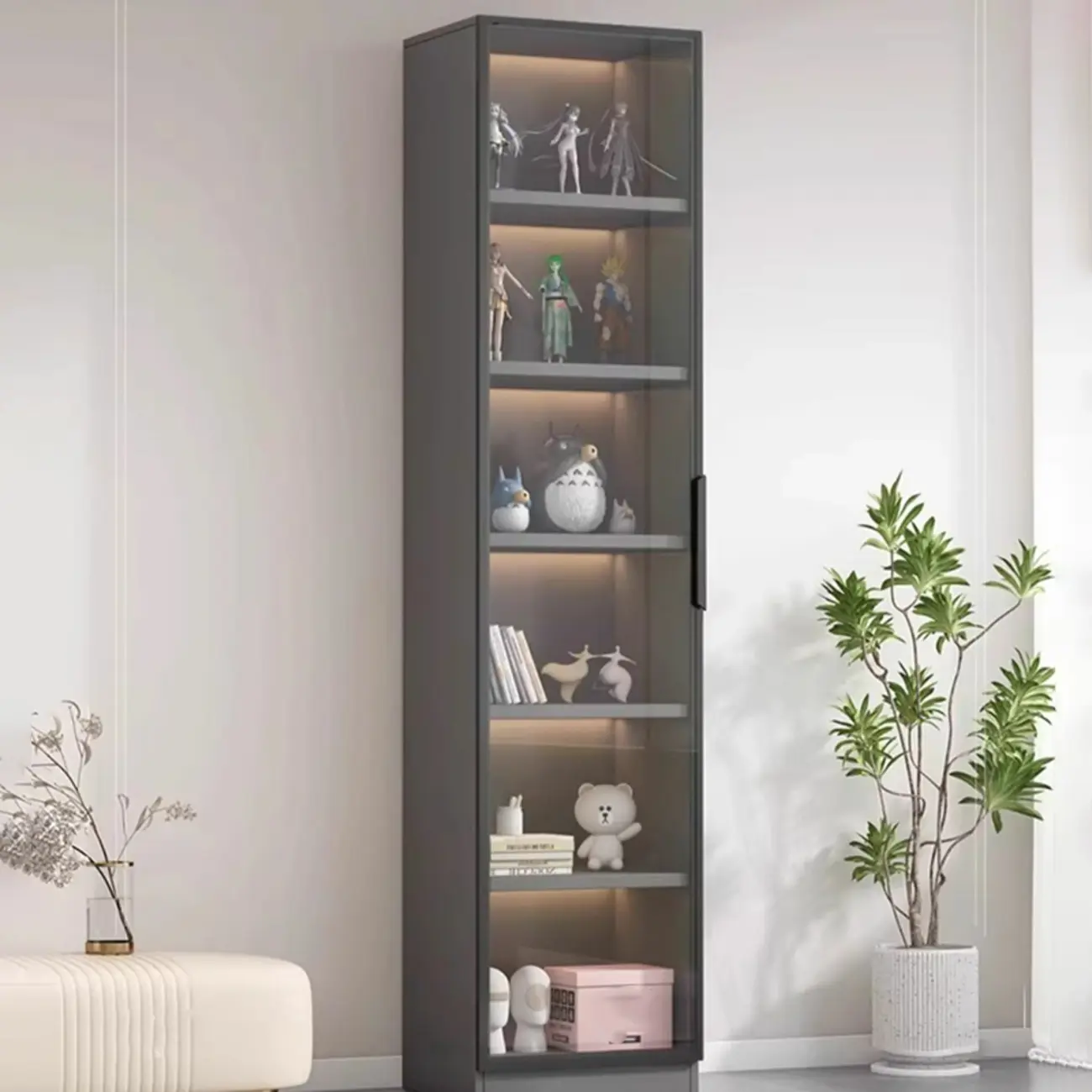 Simple Modern Gray Clear Cover Wooden Display Cabinet