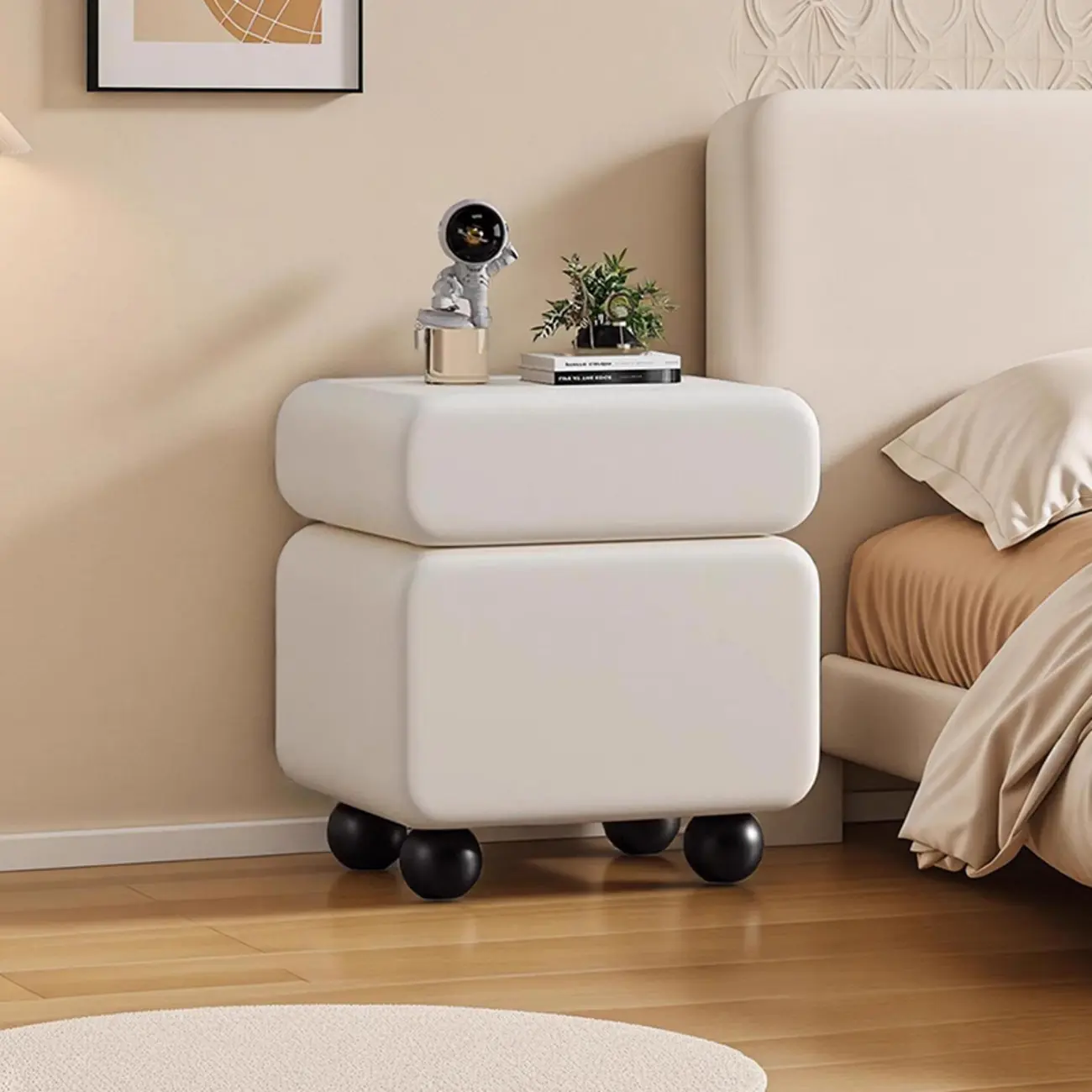 Sleek Black & White Two Drawers Bedside Nightstand