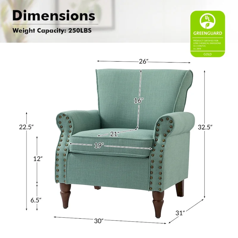 Nyctelius Upholstered Comfy Accent chair with Turned Wooden Legs and Nailhead Trim Set of 2 by HULALA HOME