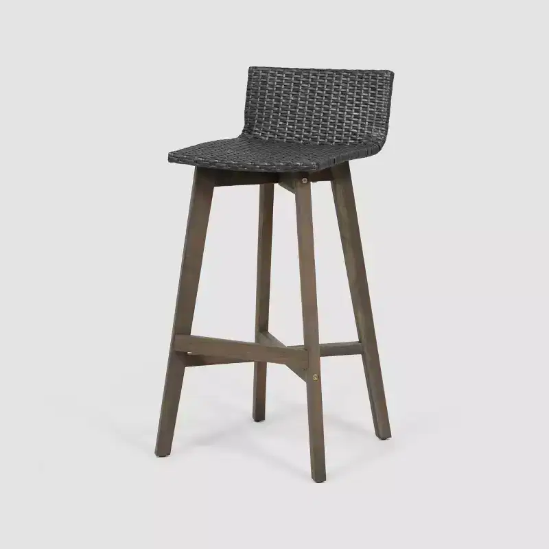 2pk La Brea Acacia Wood & Wicker Patio Barstools Gray - Christopher Knight Home