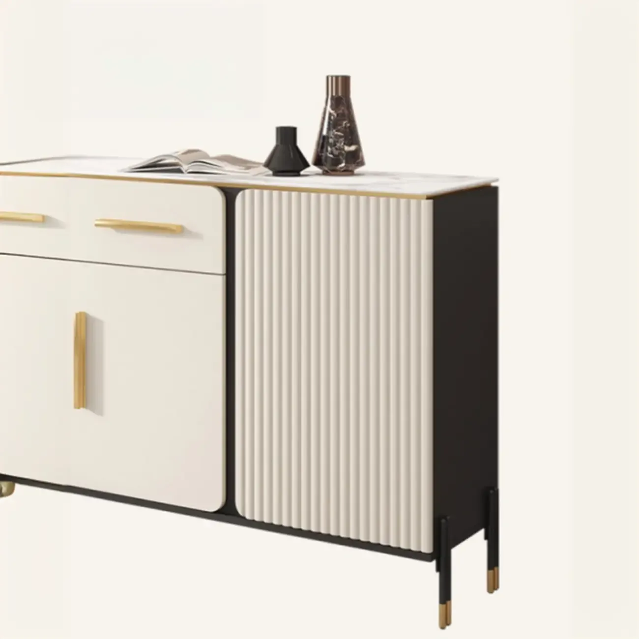 Glam White Sideboard with Stone Top and Drawers