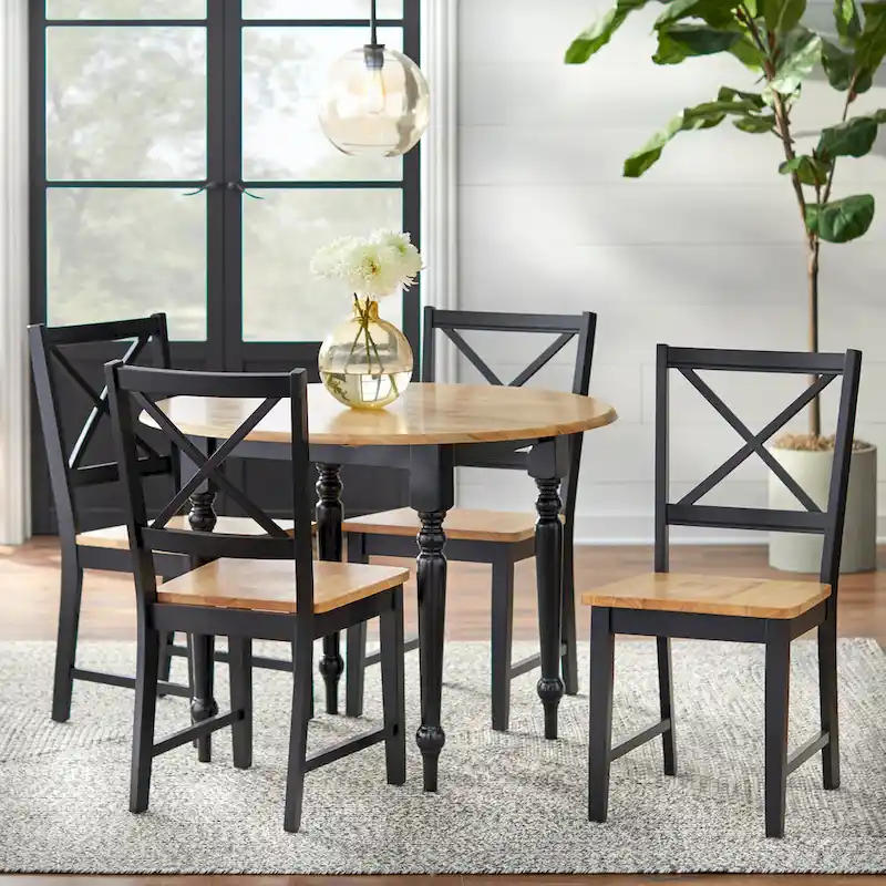 5-Piece Farmhouse Drop-Leaf Dining Set with Cross-Back Chairs
