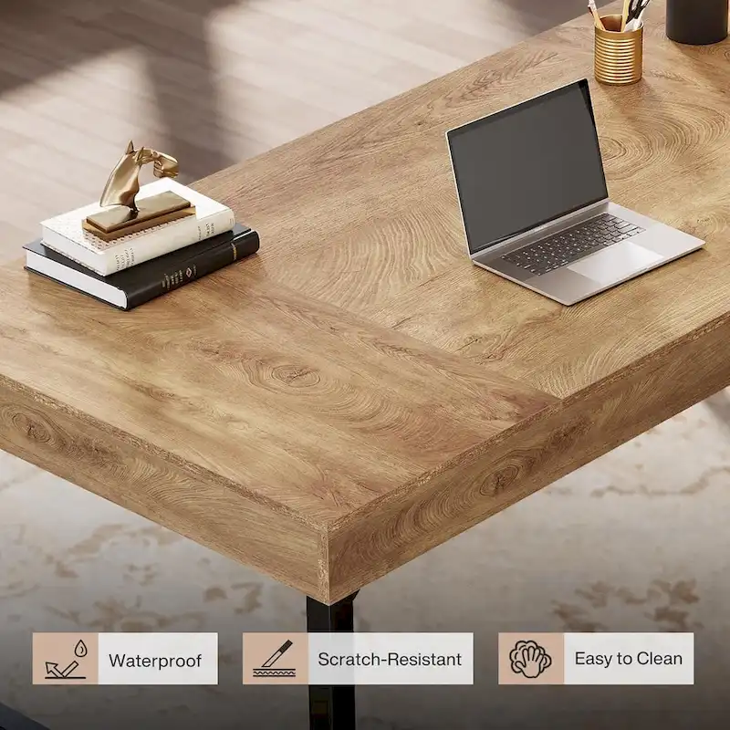 55 Inches Industrial Executive Desk, Rustic Simple Computer Laptop Desk with Strong Metal Legs